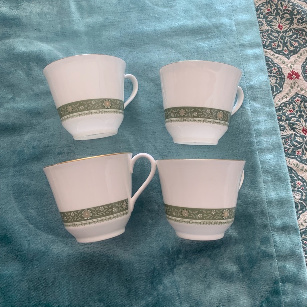 Royal Doulton White Mugs with Olive Green Band set of 4